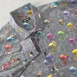 Jared Lang Mens 2XL Grey Cotton Animal Bicycle Race Print Button Down Shirt